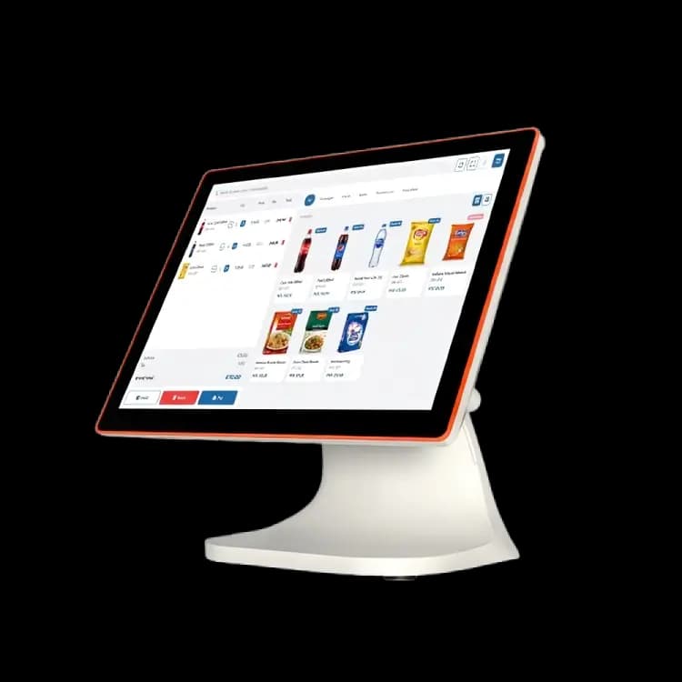 Quetech POS running on a countertop touchscreen terminal